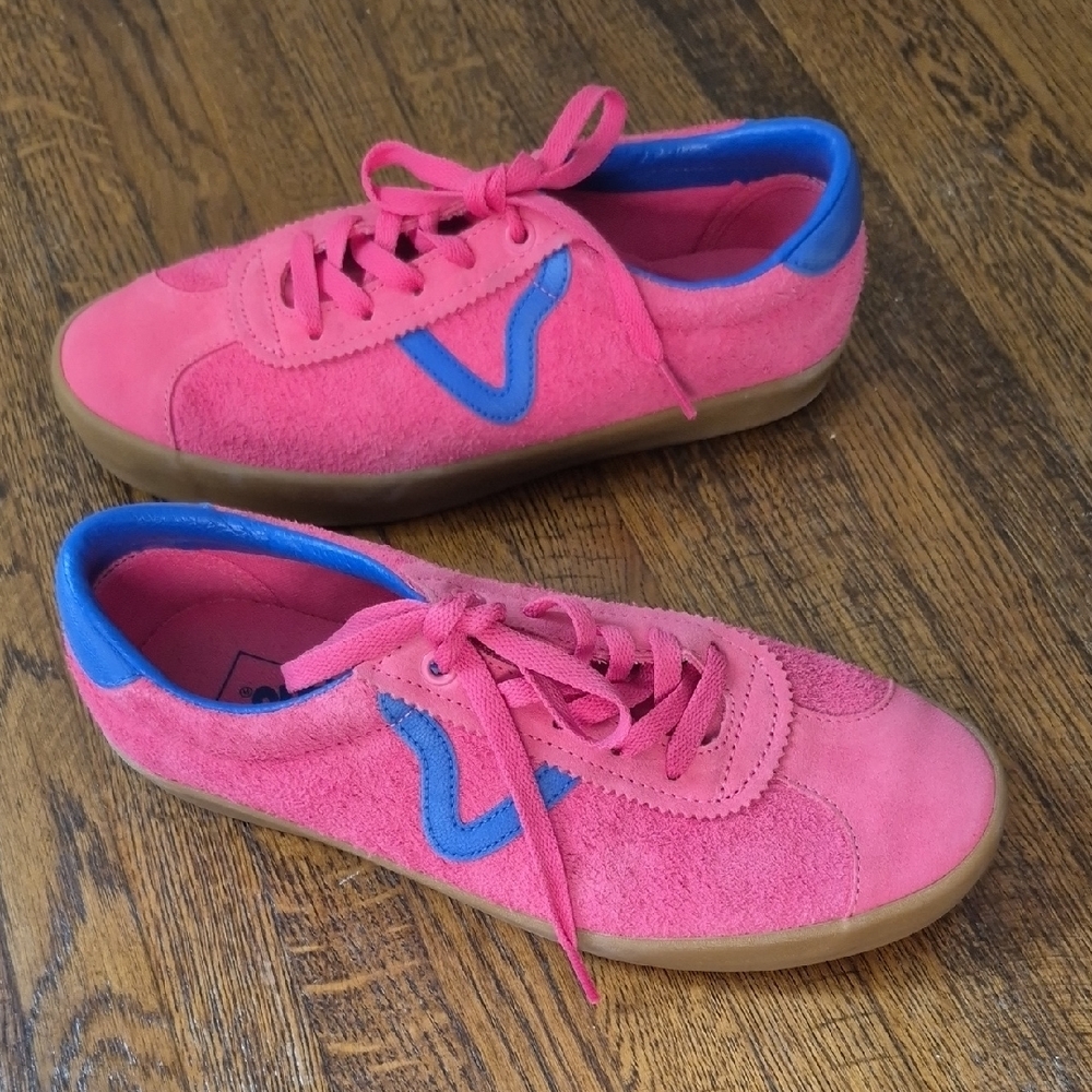 Vans Women's Bambino Pink Blue Suede Leather Sneakers